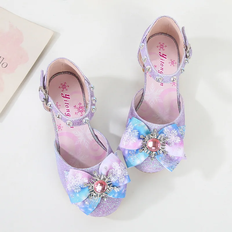 Chaussures en cuir pour enfants, Pluple rose bleu princesse, talons hauts, robe pour enfants, spectacle d'étudiant, sandales de danse, chaussures Mary Jane pour petites filles