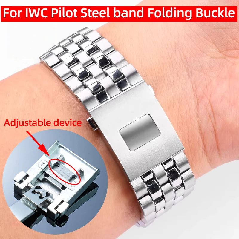 High quality Deployment Butterfly Buckle 20mm 21mm For IWC Pilot Male Mark 18 Steel strap Folding Clasp with Adjustable device