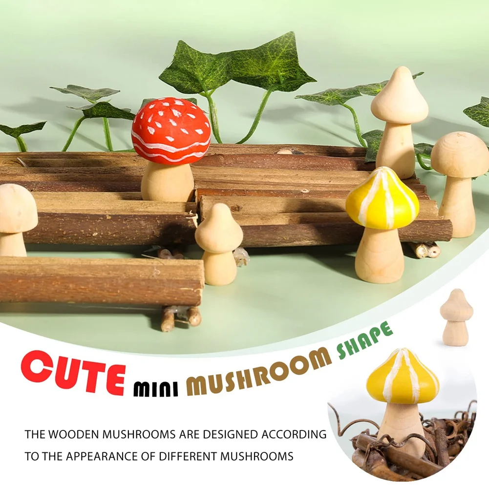 30 Pieces Unfinished Wooden Mushroom 6 Sizes of Natural Wooden Mushrooms for Arts & Crafts Projects Decoration