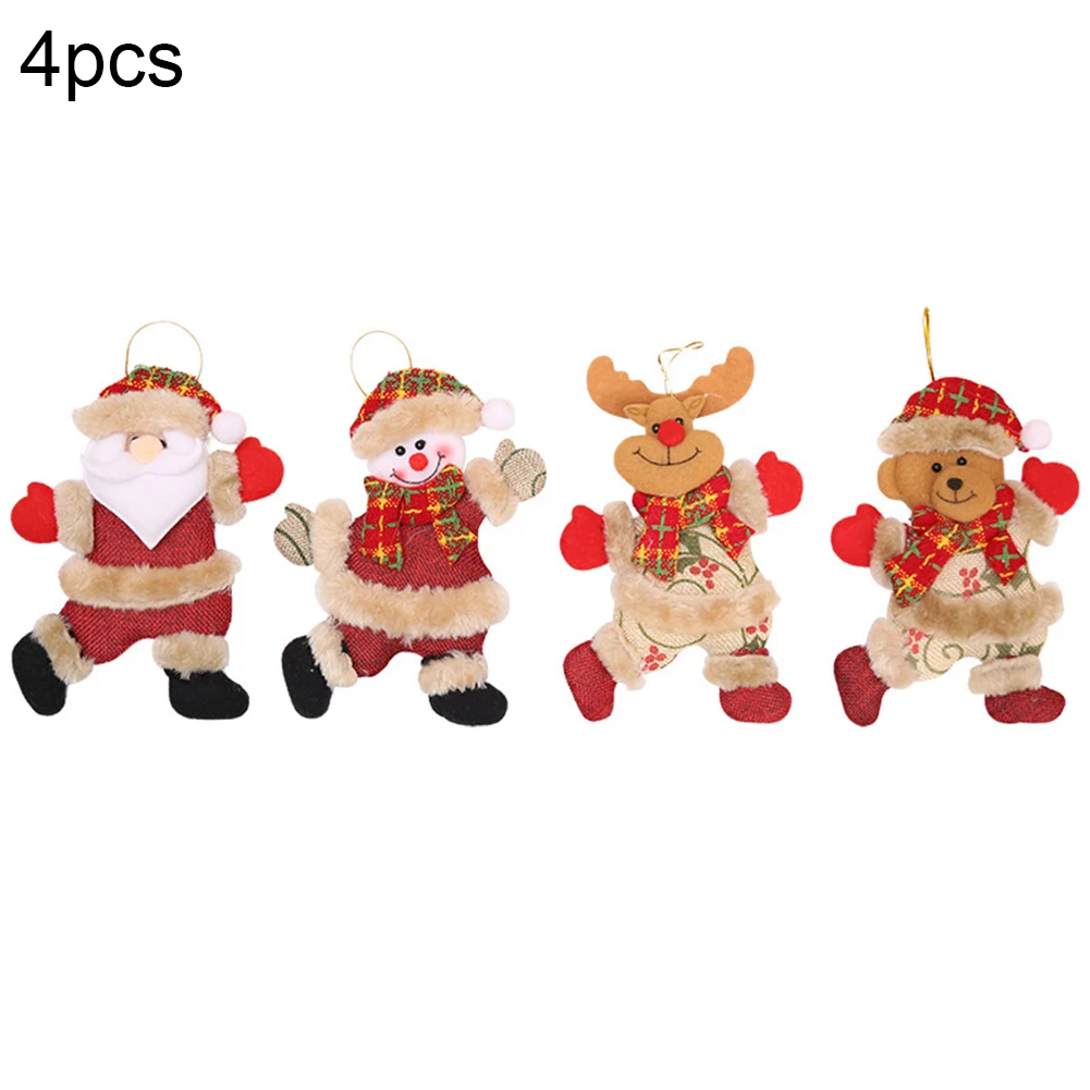 4 stuks kerstversiering: zachte knuffelpoppen, dansende poppen, hangdecoraties voor de kerstboom, kerstversiering in de vorm van een kerstman, sneeuwpop, eland en beer.
