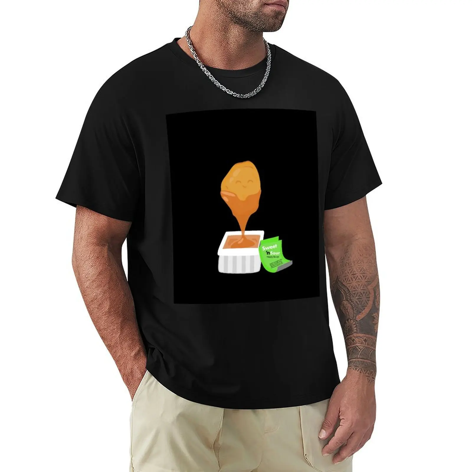 Camiseta con estampado de nuggets de pollo y salsa agridulce, camiseta transpirable ultra suave