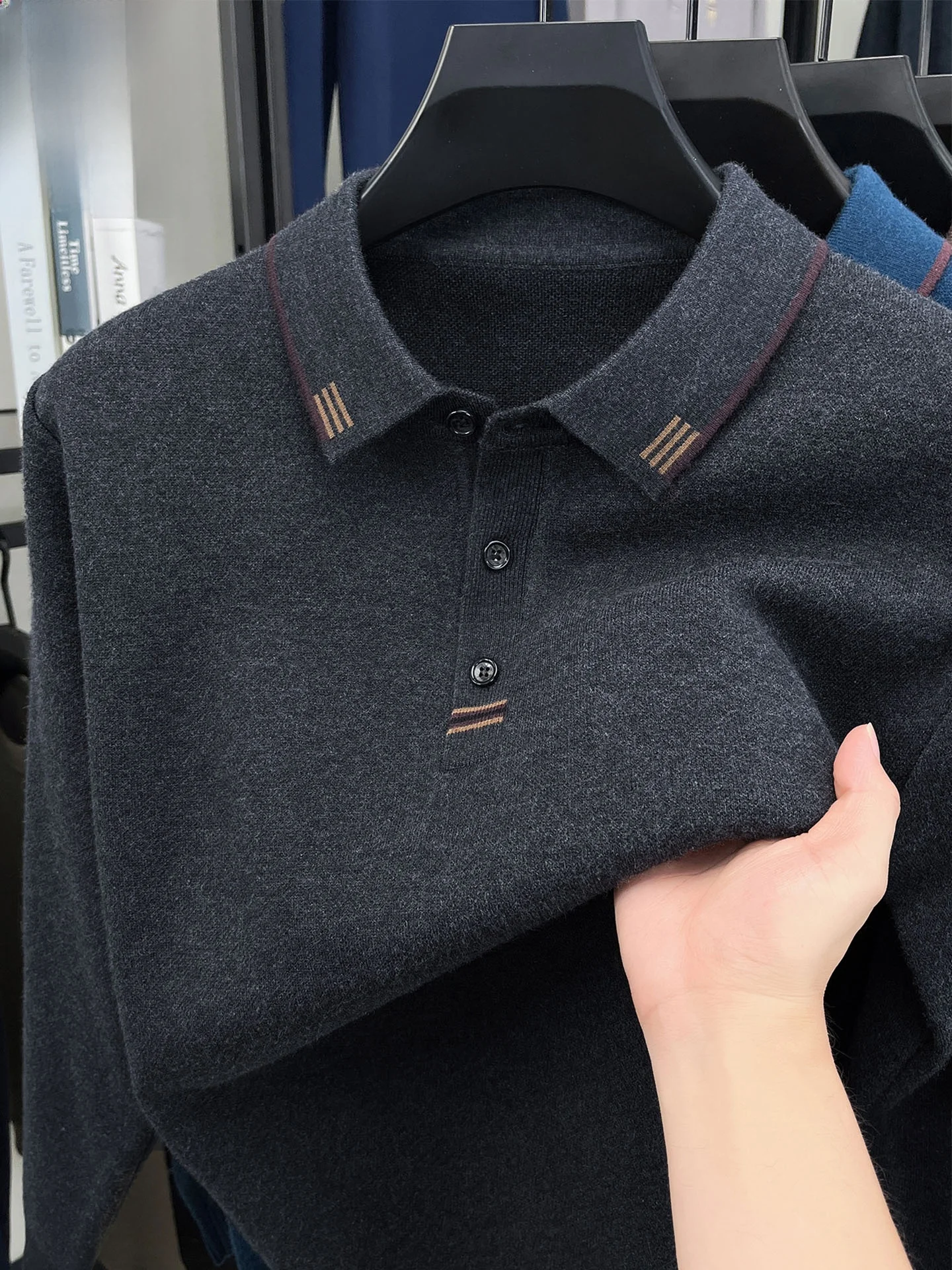 

Thiened Woolen Knitted Sweater for Men Casual Flip Collar Dad Sle Top Warm Breathable Soft Long Sve Regular Fit Knitwear