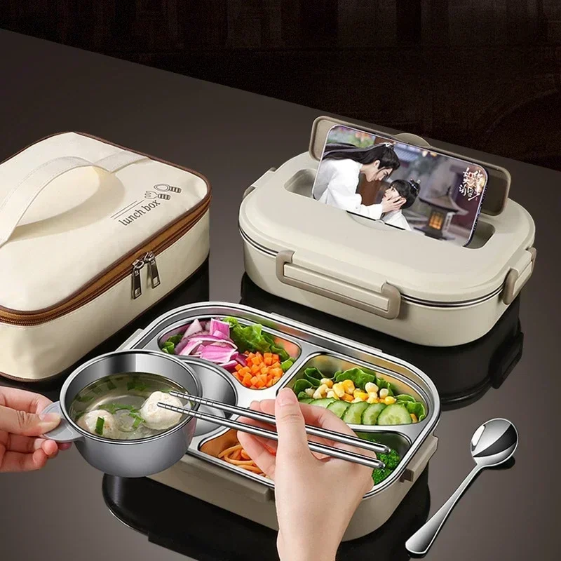 

Student 304 Stainless Steel Compartment Insulated Lunch Box Office Worker Students Sealed Portable Bento Microwae Heating