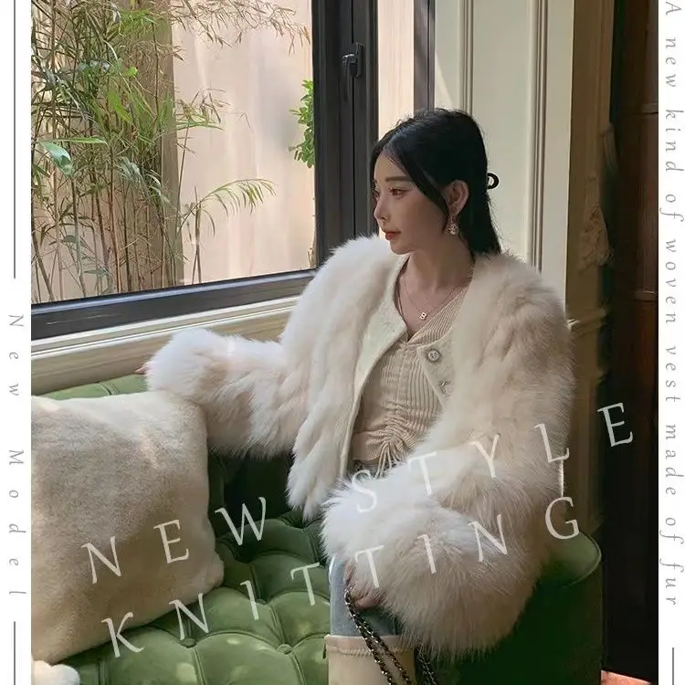 Schicker Damen-Bomberjacke aus Kunstfuchsfell, Herbst/Winter, Nachahmung von Nerzfell, Button-Up, dicke Beflockung, Parka, Strickjacke, pelzige Oberteile