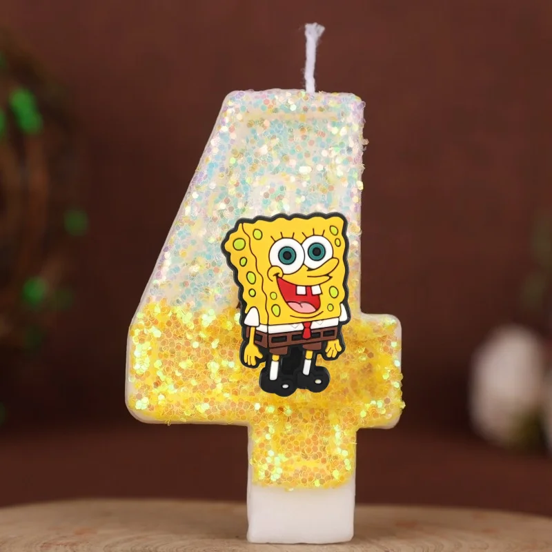 Cute Spongebob Candle Number 0-9 Kids Birthday Cake Decoration Supplies Cute Cartoon Anime Party Accessories Supplies