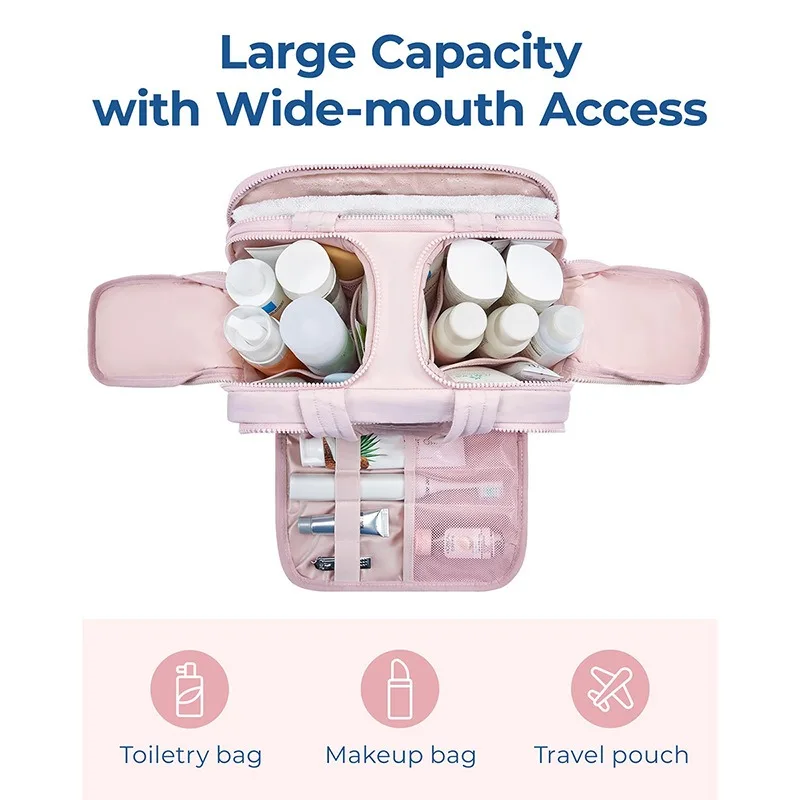 Popular large-capacity cosmetic bag, convenient portable solid color versatile, simple and practical toilet bag, fluffy large wi
