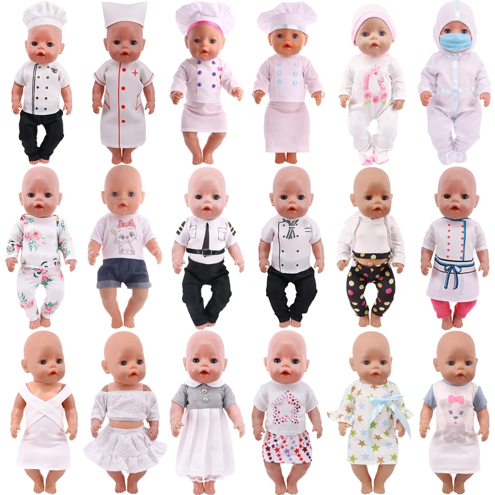 Cute White Mini Dress Uniform For Baby 43Cm &18Inch American Doll Clothes,Our Generation,Baby New Born Accessories,Gift For Girl