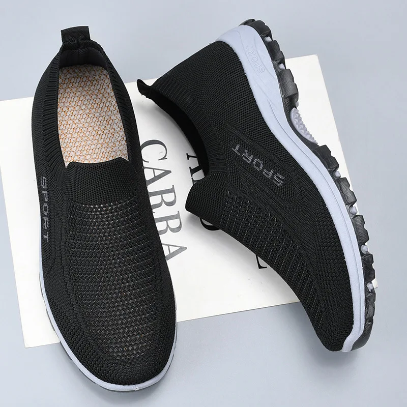 Men Slip On Casual Shoes Knit Mesh Upper Breathable Non Slip Thick Sole Lightweight Walking Footwear for Elderly