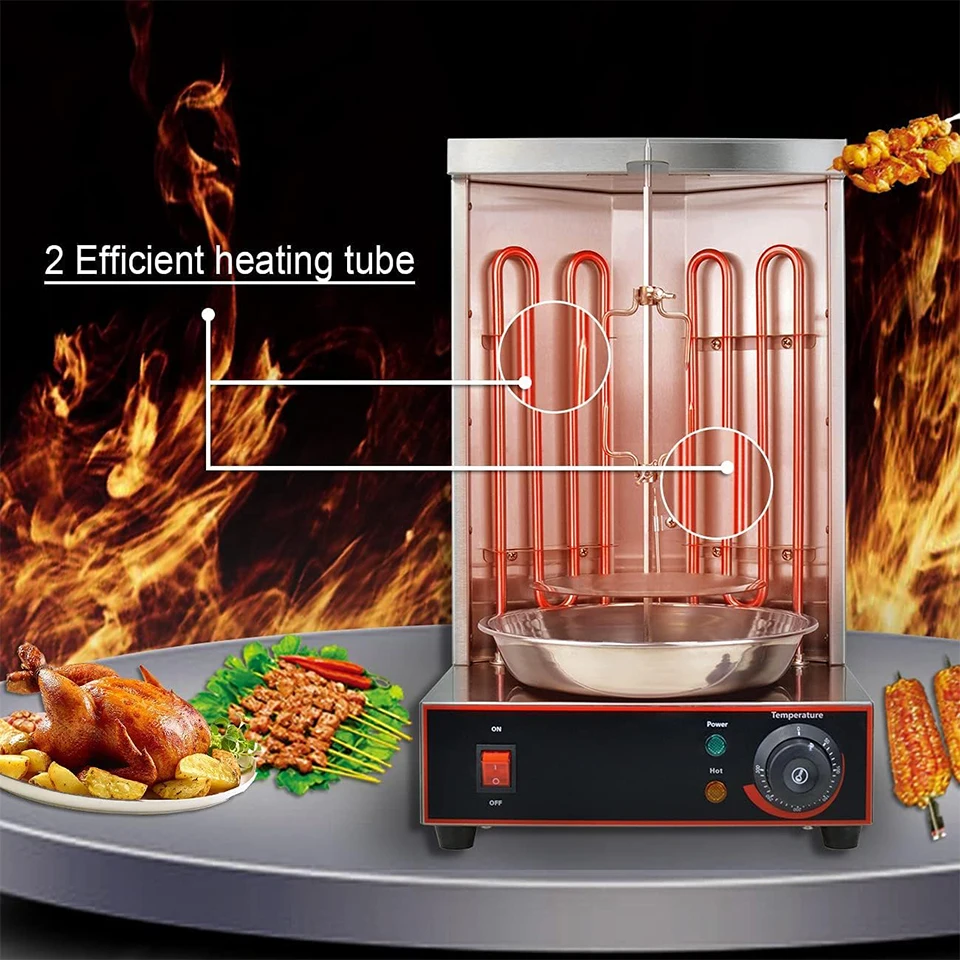 Professional Shawarma Grill Electric - Shawarma Machine Electric Vertical Kebab Grill Gyro Rotisserie Oven with 2 Heating Tubes