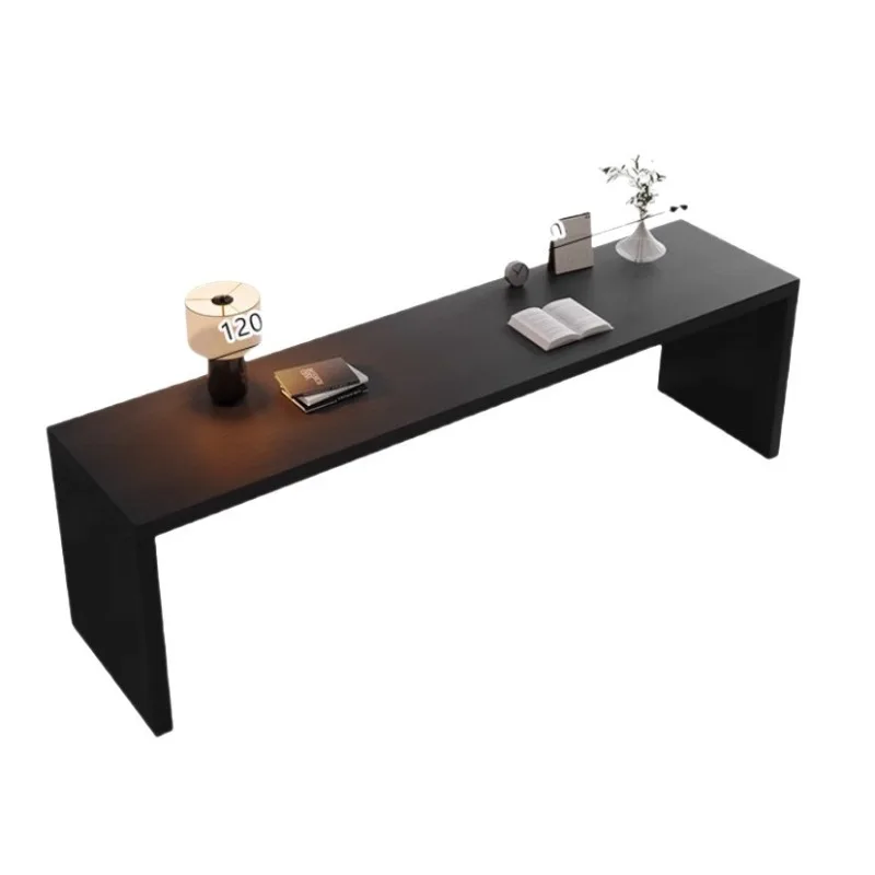 Minimalist black solid wood desk double office computer desk living room home horizontal hall sofa back long