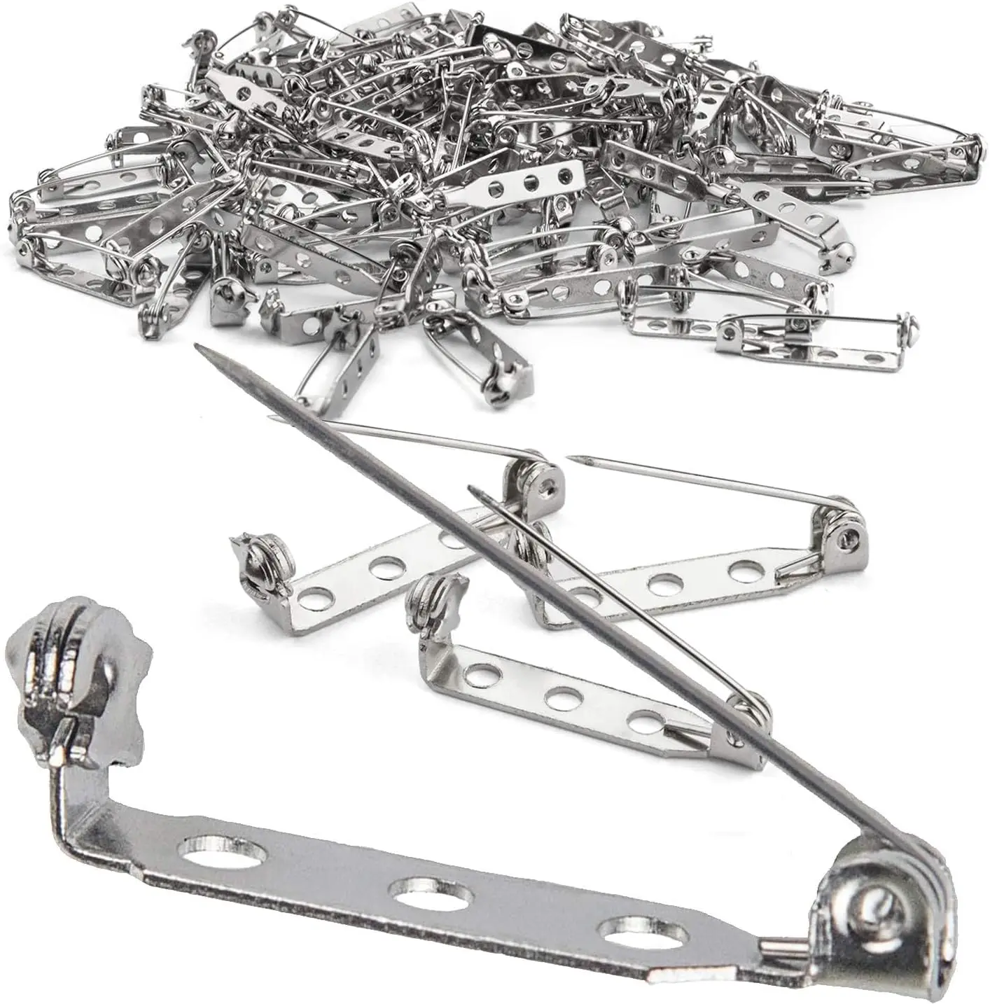 

200 Pcs Silver Tone Brooch Pin Backs Clasp 1 Inch Bar Pins for Badge Name Tag Corsage Jewelry Making