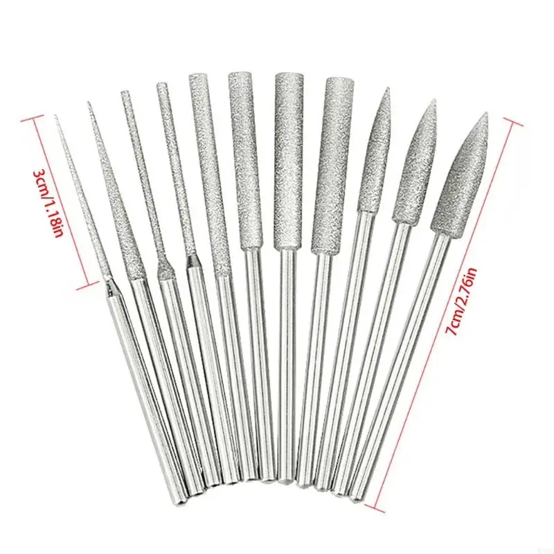 M4YC 11pcs Diamonds Burr Set với công cụ toàn bộ Shanks để mô hình hóa thủ công DIY