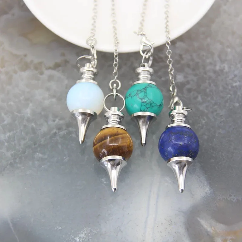 Reiki Heilung Chakra Pendel Anhänger Glückskristall Quarz Stein Pendel Anhänger mit silbriger Kugelkette Hypnose für Halskette – Detail 4