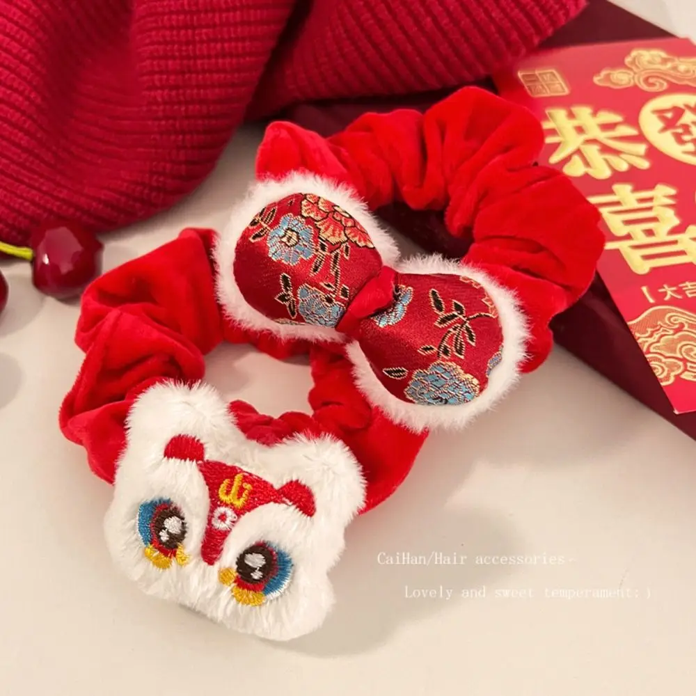 Red Hair Rope New Year Elastic Hair Band Plush Lion Dance New Year Children Headwear New Year's Hairpin New Year Decor