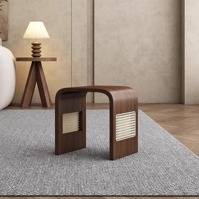 Rattan Entryway Bench Multifunctional Living Room Seat Ottoman Minimalist Hallway Shoe Stool