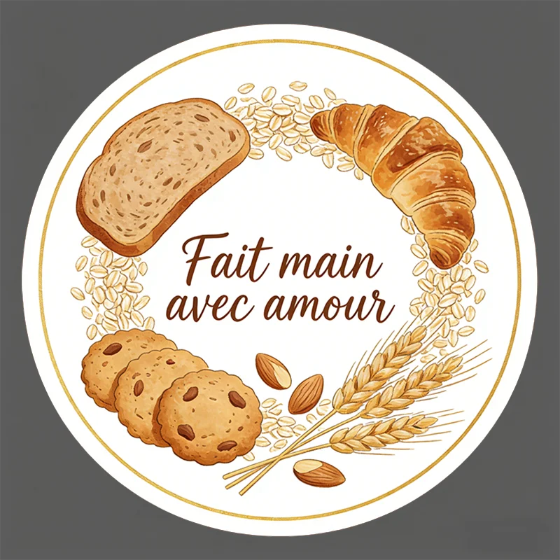 Runde Aufkleber – „Fait Main mit Amour“-Design für Geschenktüten, Geschenkboxen und Bäckereiverpackungen, Gebäck-Display-Zubehör