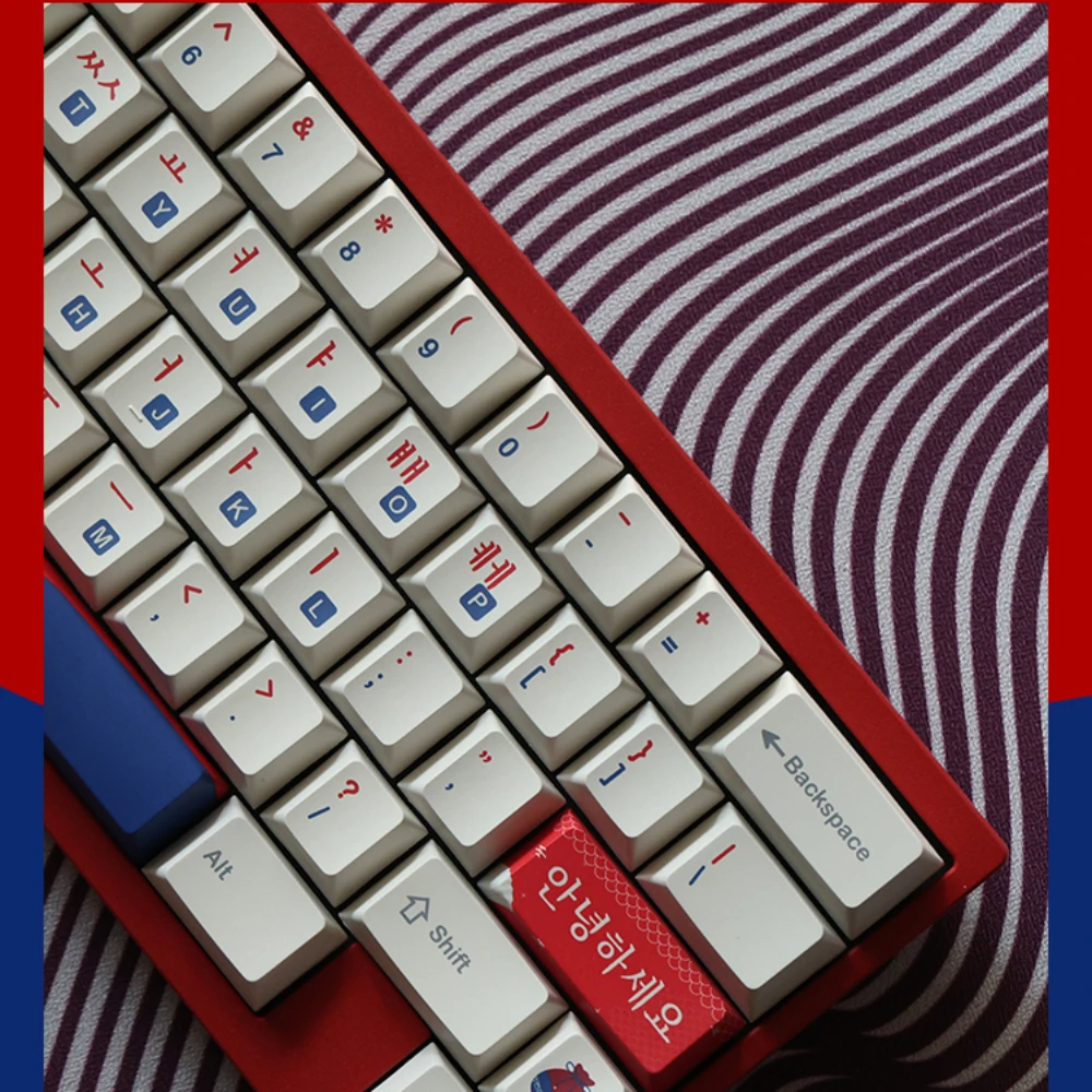 Imagem -03 - Coreano Root Rog Night Devil Keeping Pbt Keycap Jogo de Contraste Vermelho e Azul Office Handle kr Keycaps Estilo Coreano Branco 140 Teclas