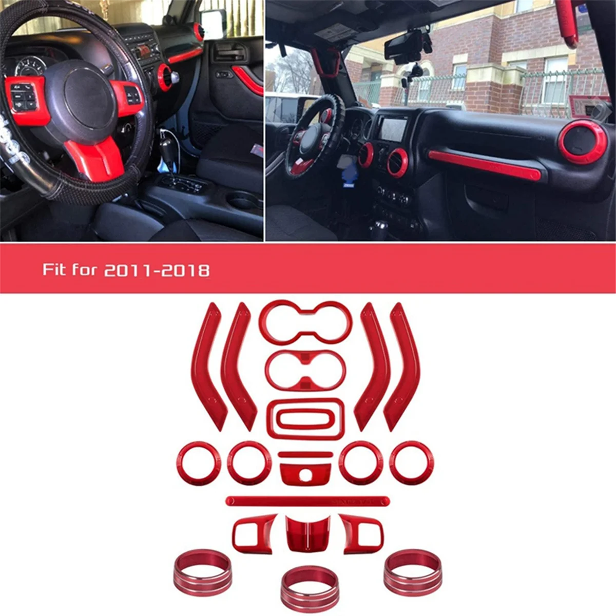 

21Pcs Car Interior Decoration Cover for Jeep WrangNew Arrivals nterior Trim Kit Red