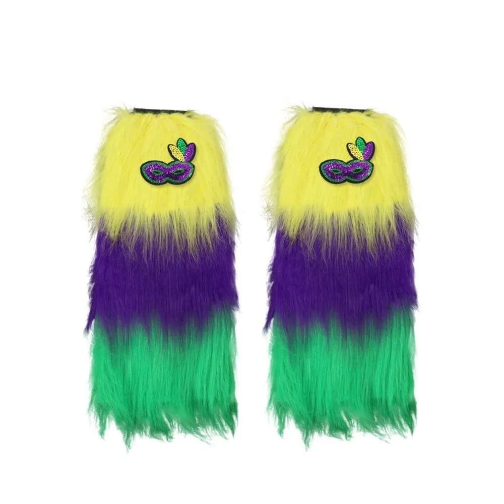 1 Pair Faux Fur Furry Leg Warmers 45cm Yellow Green Purple Long Tube Sock Sequin Mardi Gras Knee High Girls Socks Women