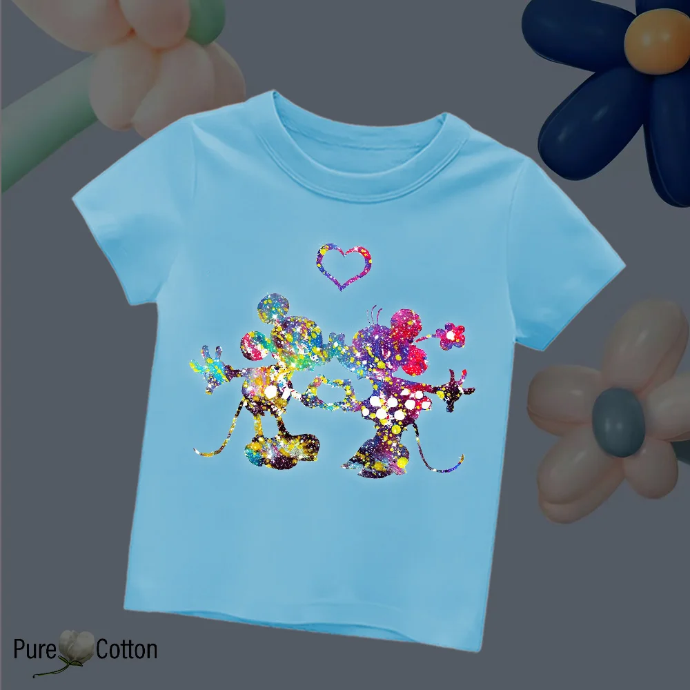 

Cotton breathable top T-shirt for boys and girls costume Cartoon than Heart Mouse Dazzle printed crewneck loose for kid everyday