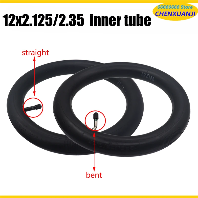 Telecamera per camera d\'aria da 12 pollici 12x2.125/2.35 con valvola curva o diritta per pneumatico per scooter elettrico bici 12x2.125(57-203)