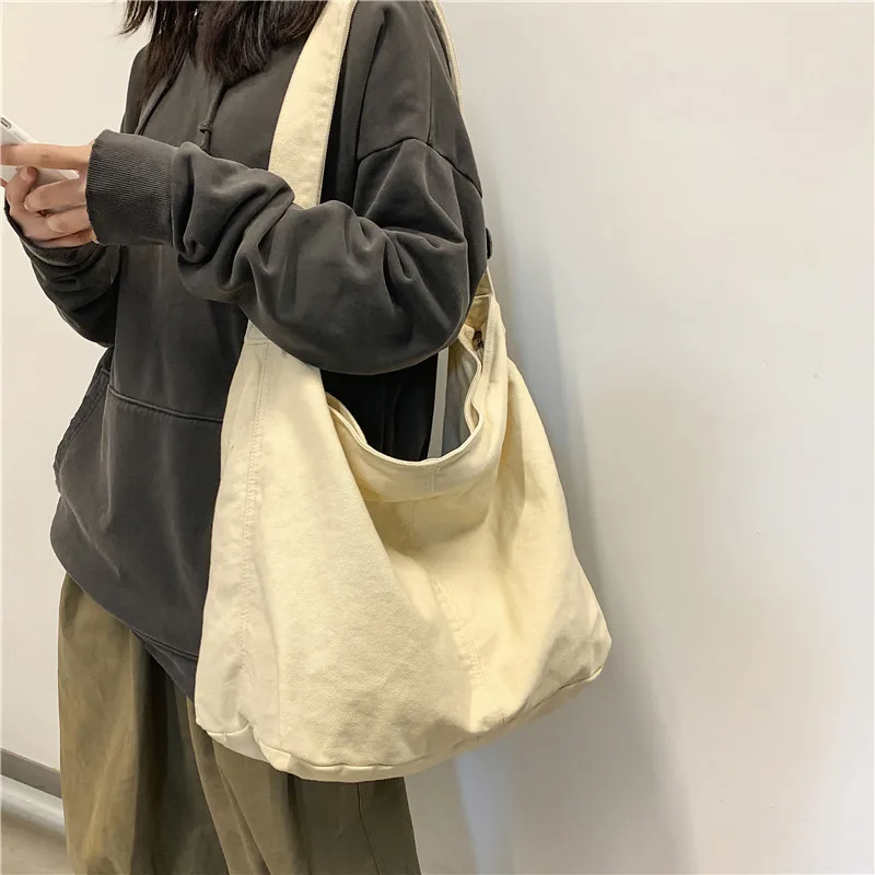 Women Large Capacity Canvas Shoulder Messenger Bags Designer Solid Washed Cloth Travel Bag Unisex School Shopping Crossbody Bag