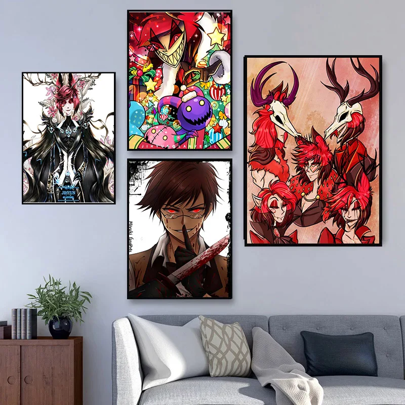 Alastor (Hazbin) Poster Wall For Living Room Art Poster Decoration Satin Fabric Bright Colors No Frame Morden Print Wall