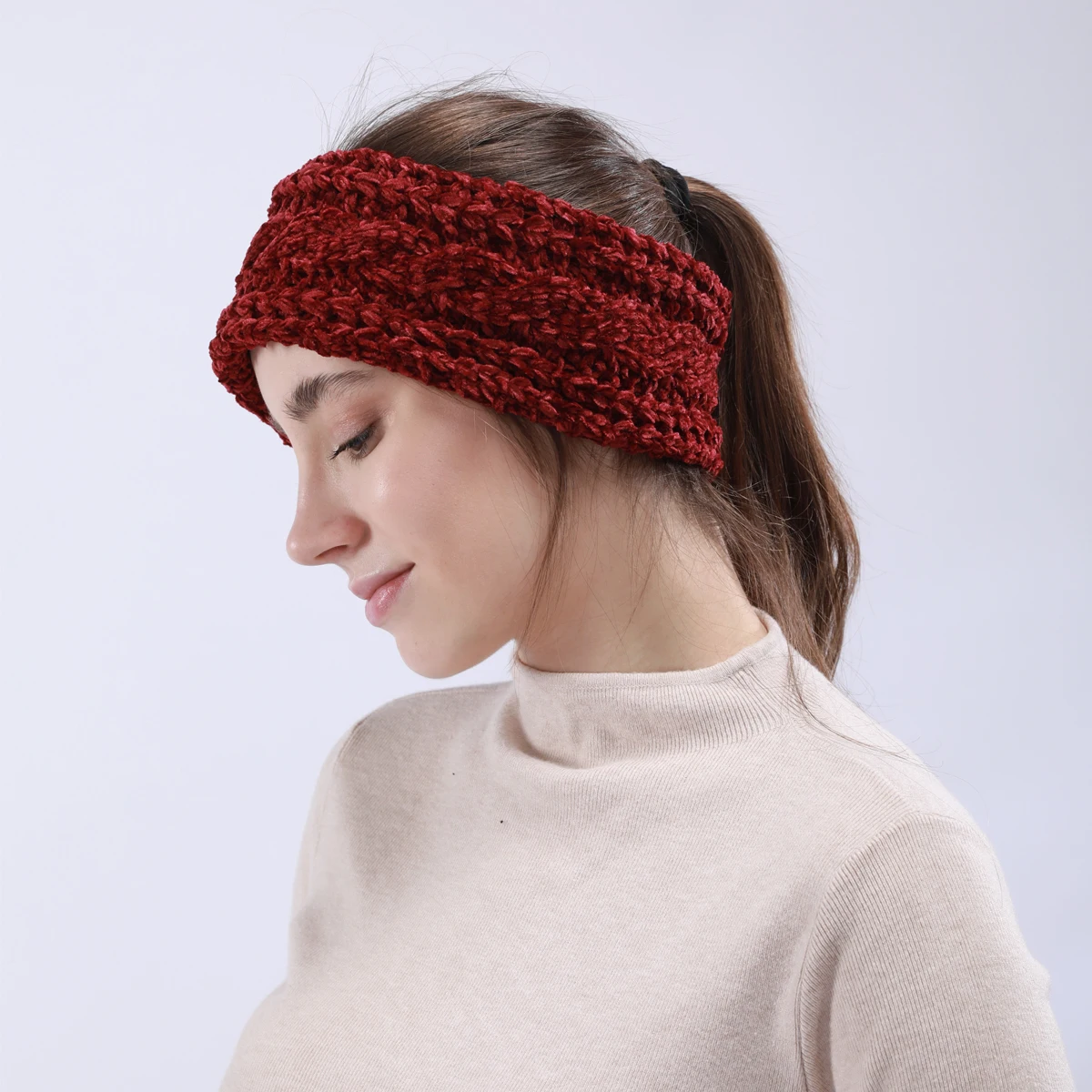 Women Cotton Blend Knitted Headband Solid Color Soft Elastic Fashionable and Durable Outdoor Travel Use Three Colors Optional