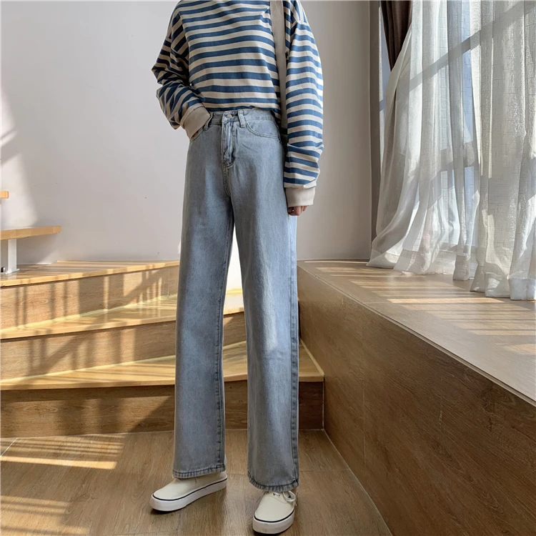 Light Wash Dad Jeans High Waist Wide Leg Student Straight Leg Pants Spring Summer New Style plus Size for Women COARDIARN