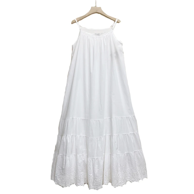 Mori Girl Kawaii 화이트 살구 코튼 수 놓은 케이크 드레스 여성 의류 새로운 느슨한 바닥 겉옷 서스펜더 드레스 K043