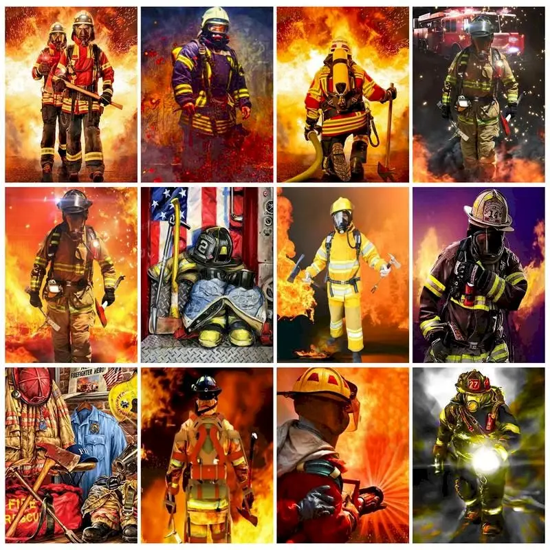 CHENISTORY Diamond Painting Firefighters DIY Cross Stitch Kits Figures Diamond Embroidery 5D Mosaic Picture Home Wall Decor Gift