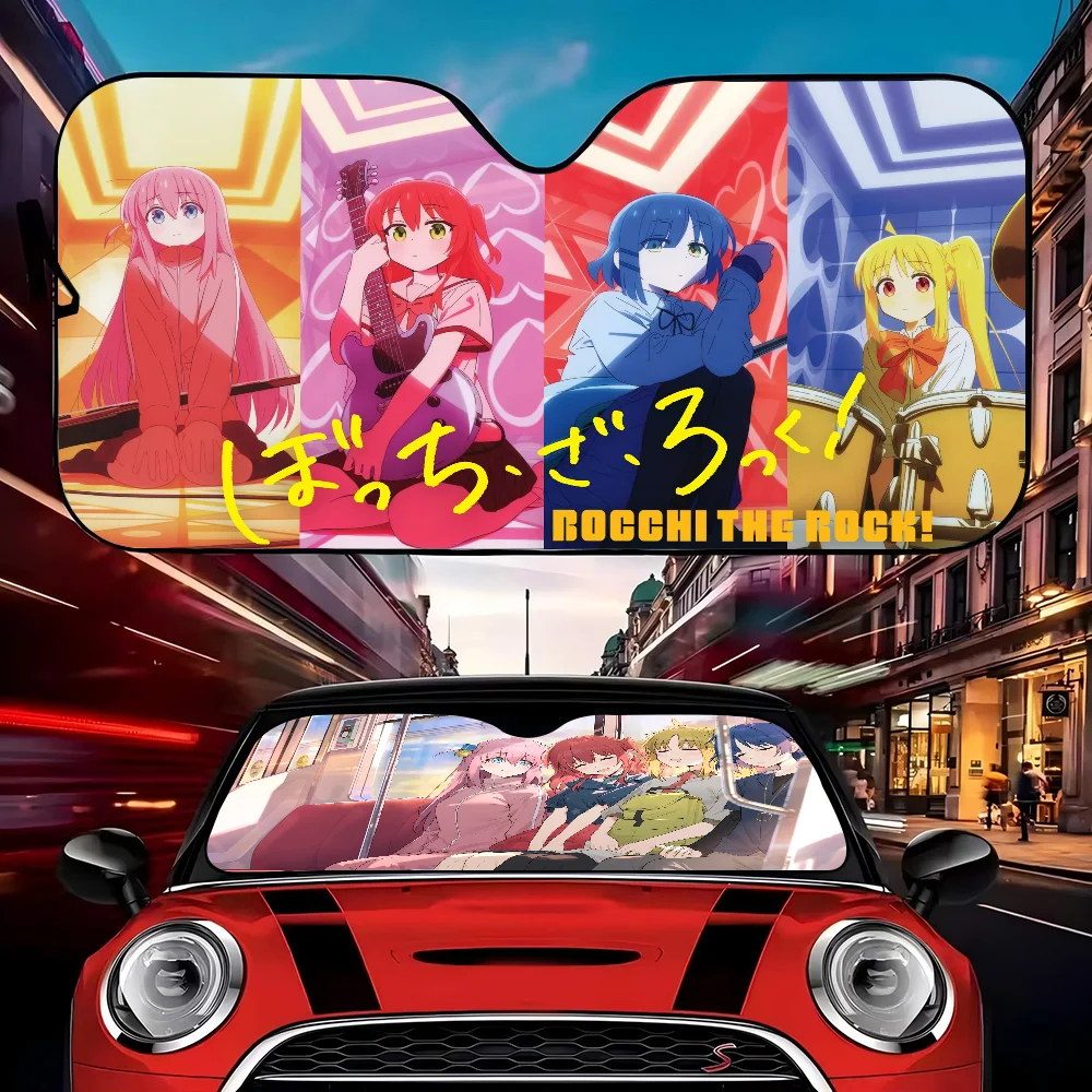 อะนิเมะ Bocchi เดอะร็อค! สาวเซ็กซี่ความแปลกใหม่รถด้านหน้ากระจกบังแดด 70x130 ซม.การ์ตูนฟอยล์รถกระจกหน้าต่าง
