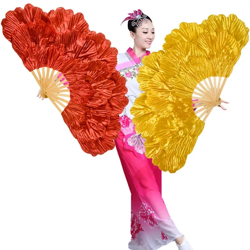 

Peony Petal Square Dancing Fan Bright Cloth Double Side Yangko Dance Fan Ladies Hanfu Cheongsam Props Portable Folding Hand Fans