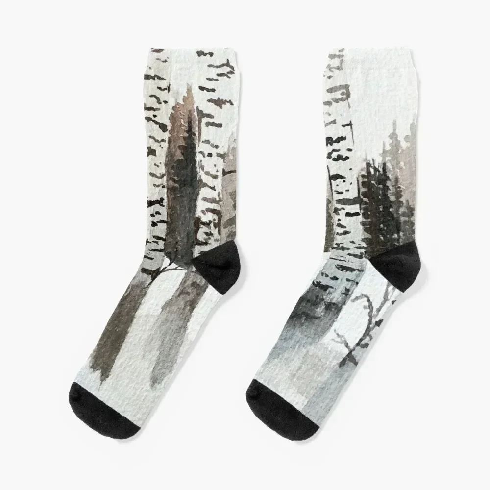 

Wintry Birch Socks Stockings compression Christmas moving stockings kawaii Socks For Women Men's