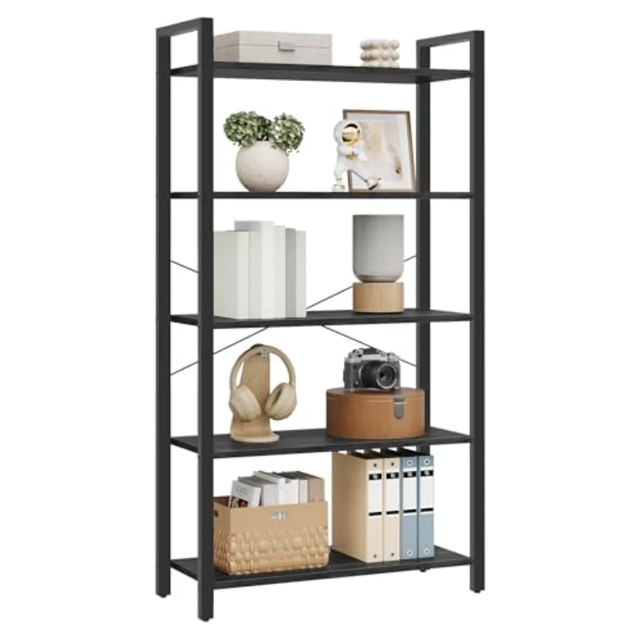 

5-Tier Bookshelf with Steel Frame for Living Room Home Office Study Industrial Style Ebony Black and Ink Black 11.8 x 26 x 60.2