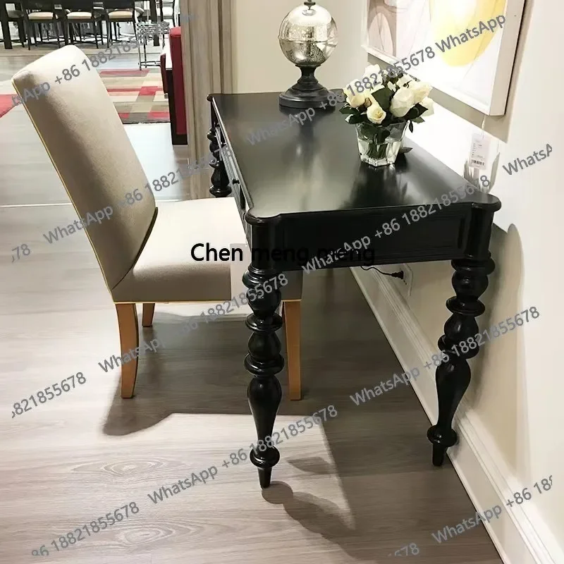 X مكتب من الخشب الصلب، مكتب من خشب البلوط الأسود القديم، دراسة منزلية، مكتب كمبيوتر #4