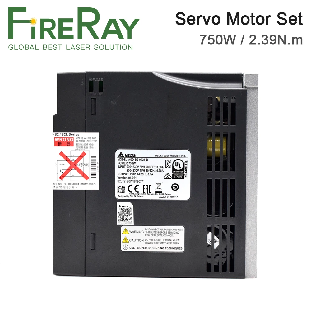 FireRay Stock Delta B2 750W AC Servo Motor Kits 3000RPM 2.39N.m ASD-B2-0721-B+ECMA-C20807RS