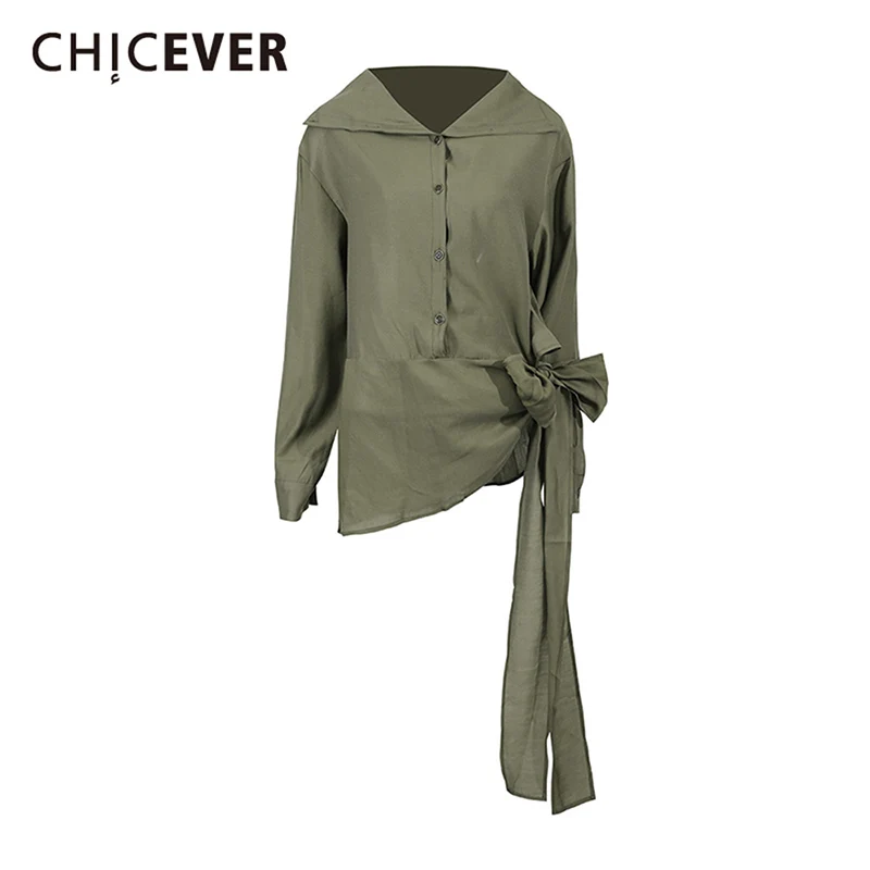 

CHICEVER Solid Spliced Lace Up Normcore Shirt Female Lapel Long Sleeve Loose Gentle Wind Women's Shirts Autumn Fashion New Style