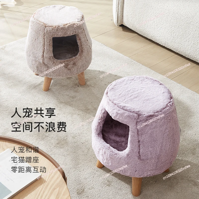 Solid wood cat nest, stool, warm in autumn and winter, pet kennel semi-closed,does not occupy an area, shared by people and cats