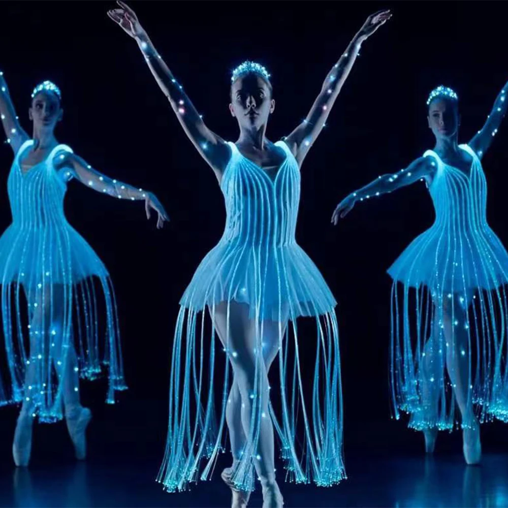 In Stock LED Fiber Optic Ballet Costume Dress Luminous Color Change Remote Control DIY Customized Clothes for Party Performance