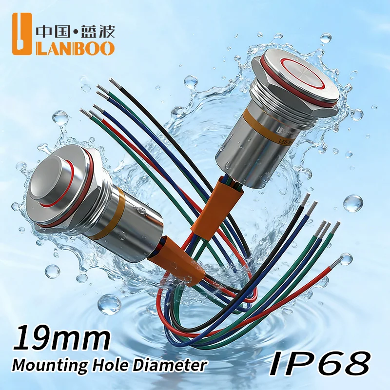 

LANBOO 19F1 push button switch with 150mm cable. Waterproof IP68 rating, 2 normally open, Latching/Momentary selectable.