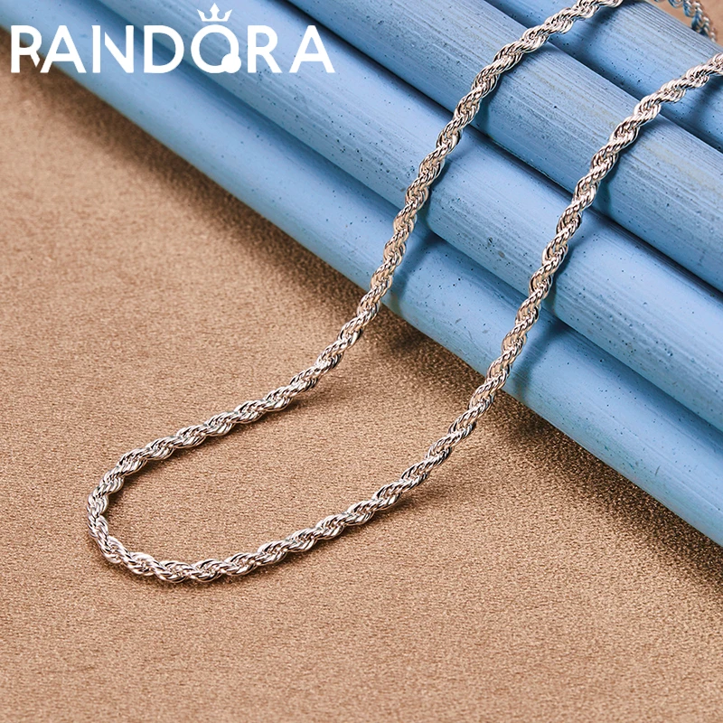 RAIVDQRA 925 Silver Color 45/50/55/60/65/70/75 Cm 3mm Twisted Rope Chain Necklace For Women Man Fashion Jewelry Charm Gift