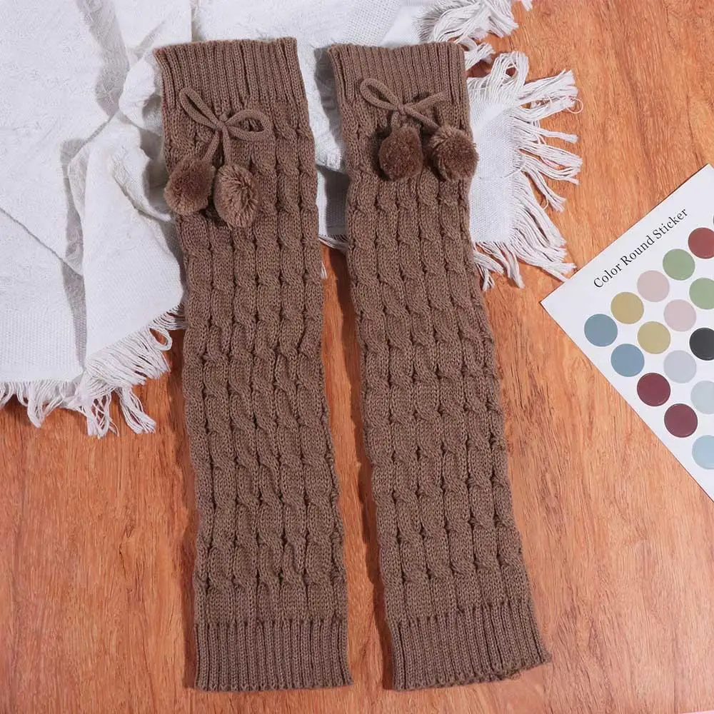 

Comfortable Y2K Leg Warmer Women Plush Balls Lace Up Knitted Leg Covers Footcover Warm Lolita Bowknot Leg Warmer Winter