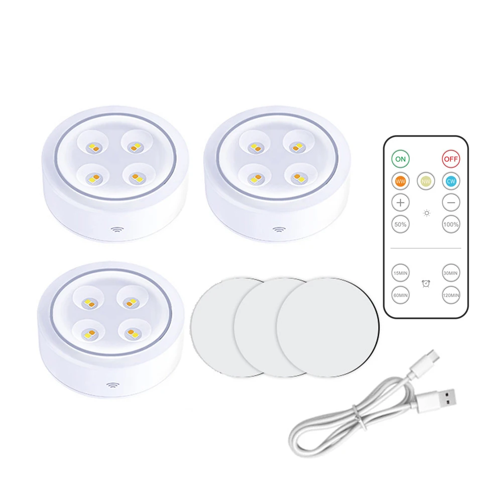 

USB Rechargeable 3 Light Color Wireless 86MM Led Puck Light DC5V Home Night Lamp Timer for Bedroom,Corridor,Foyer