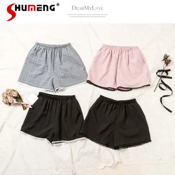 

Japanese Mine Style Lace Splicing Loose Versatile Bottoming Shorts Elastic High Waist Slim Fit Sweet Lolita Inner Pants Women