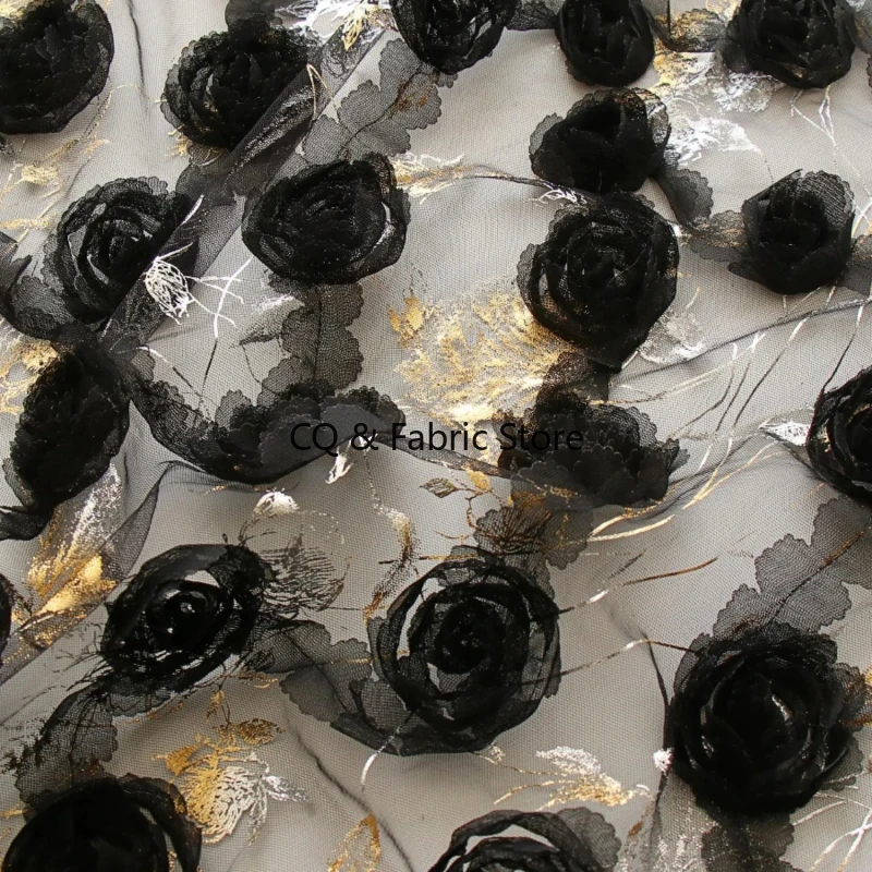 

Черная роза, кружевная пластина, цветок, горячее тиснение, сетчатая ткань, платье, платье на подтяжках, дизайнерская ткань для шитья по метрам
