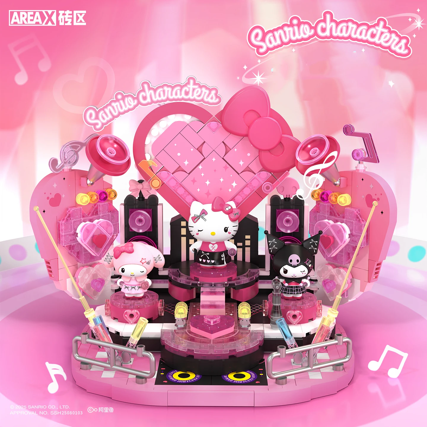 

Sanrio Sweetheart Shining Stage Building Blocks Hello Kitty Kuromi Scene Model Bricks With Light Ornaments Collection Kids Toys