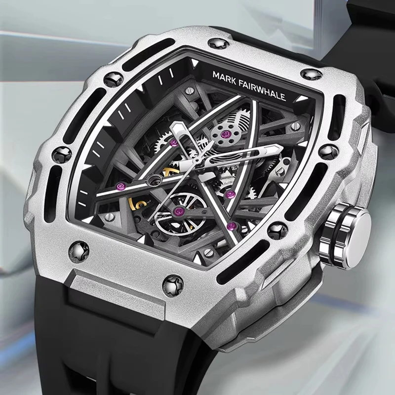 

Mark Fairwhale Brand Luxury Automatic Mechanical Watch Mens Fashion Silicone Strap Sports Waterproof Tourbillon Wristwatch Men