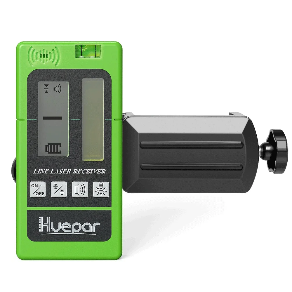 Huepar Laser-Empfänger LR-5RG für Laser-Nivelliergerät, grüner und roter Strahldetektor zum Pulsieren von Linienlasern, zweiseitige LCD-Displays mit Hintergrundbeleuchtung