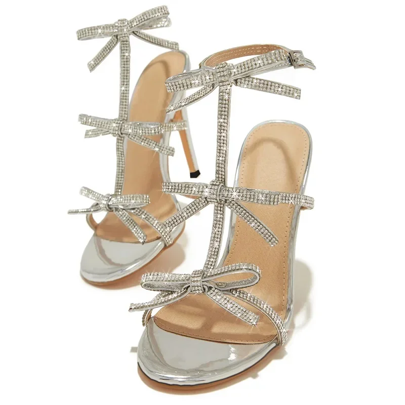 Eilyken Design Style Peep Toe Buckle Strap Woman Sandals Fashion Crystal Thin High Heels Stripper Party Ladies Shoes